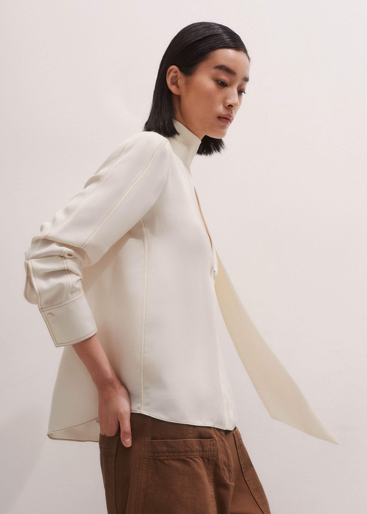 ME+EM Clothing Cream High Neck Blouse + Tie