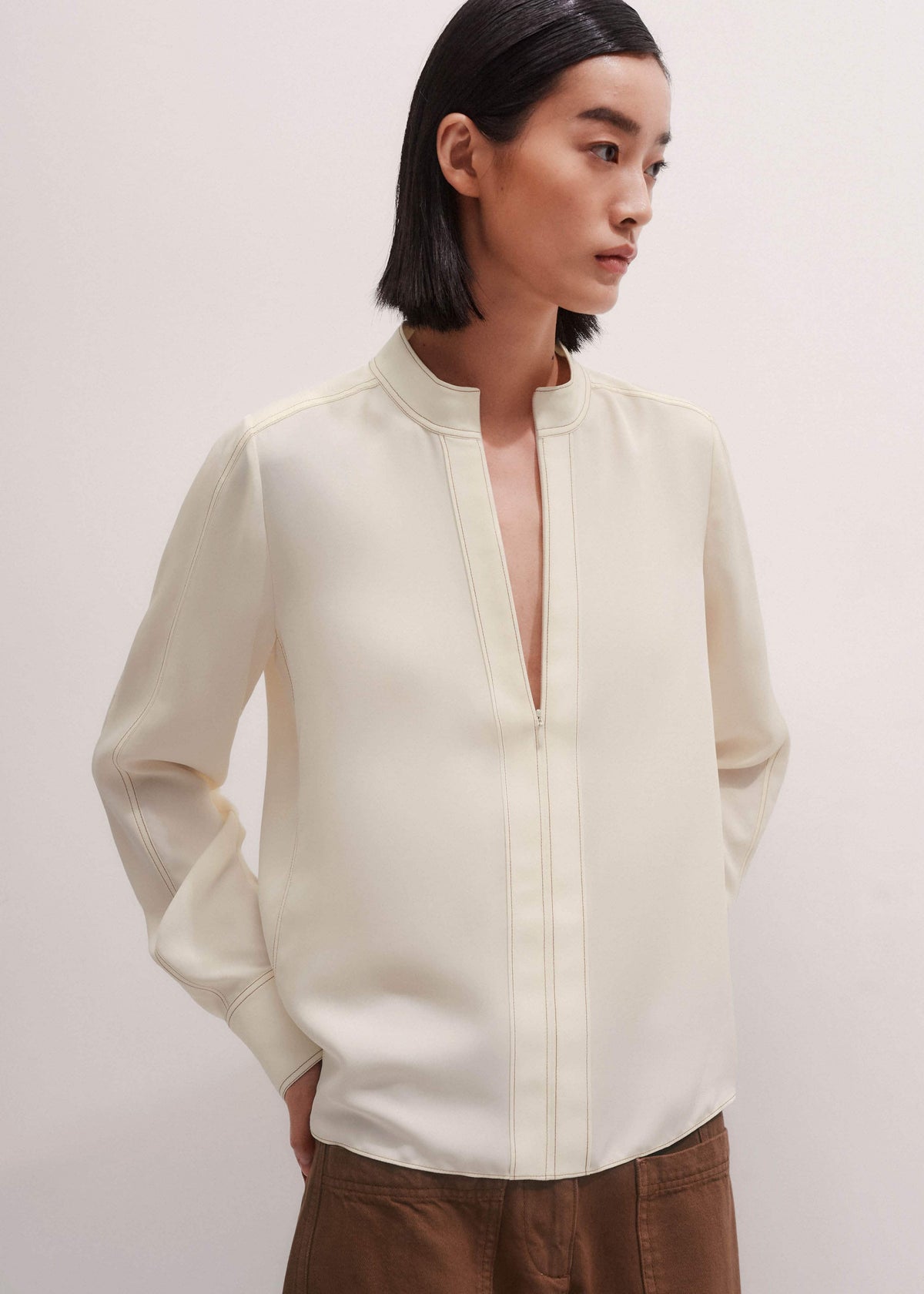 ME+EM Clothing Cream High Neck Blouse + Tie