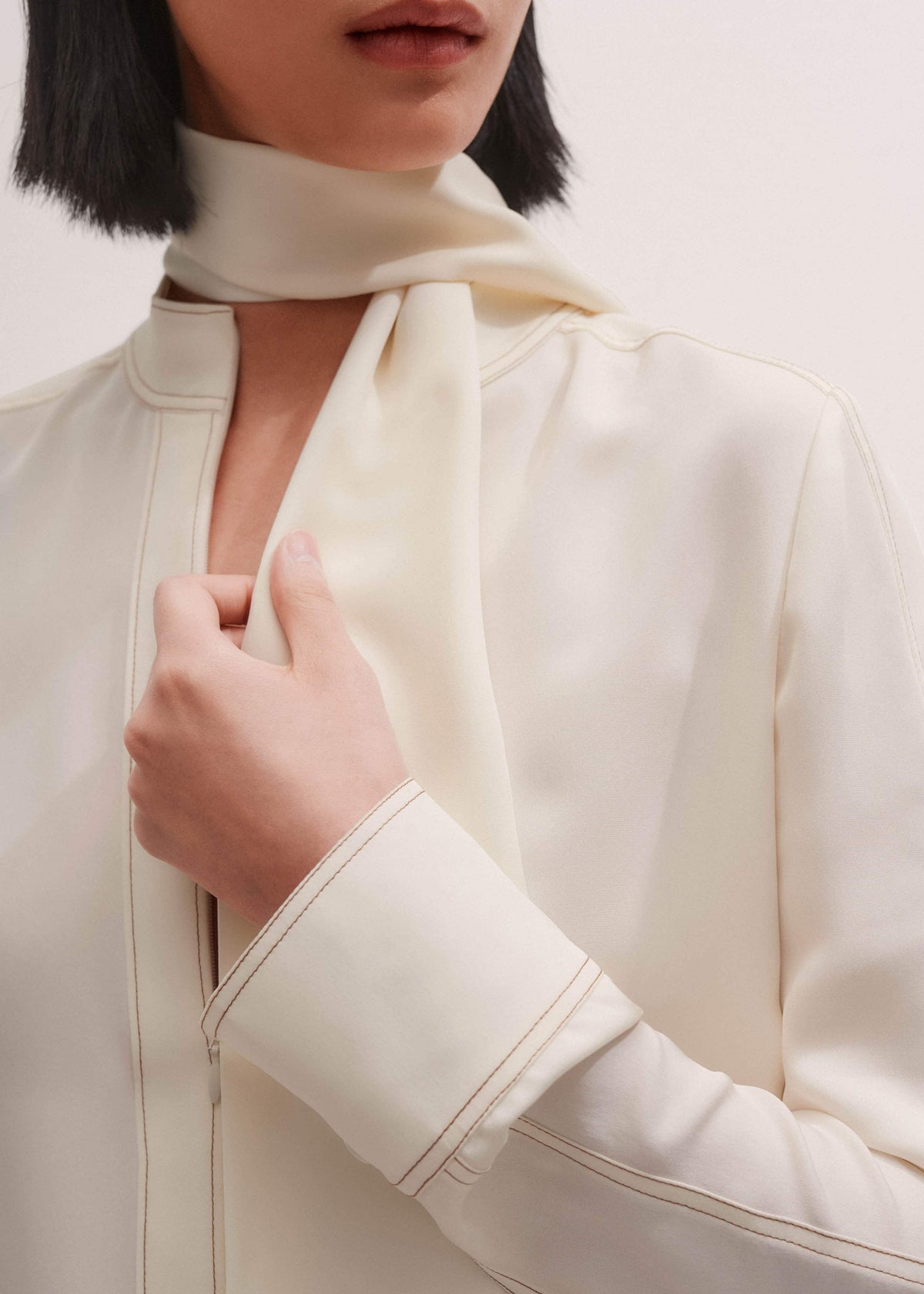 ME+EM Clothing Cream High Neck Blouse + Tie