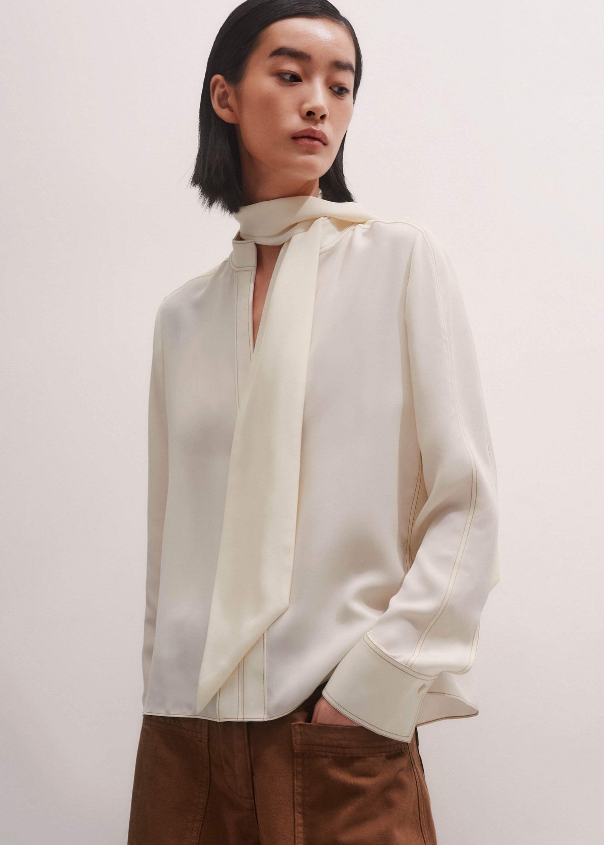 ME+EM Clothing Cream High Neck Blouse + Tie