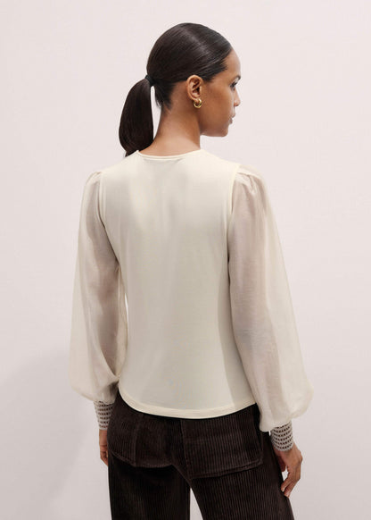 ME+EM Clothing Cream Sheer Mixed Media Layering Blouse