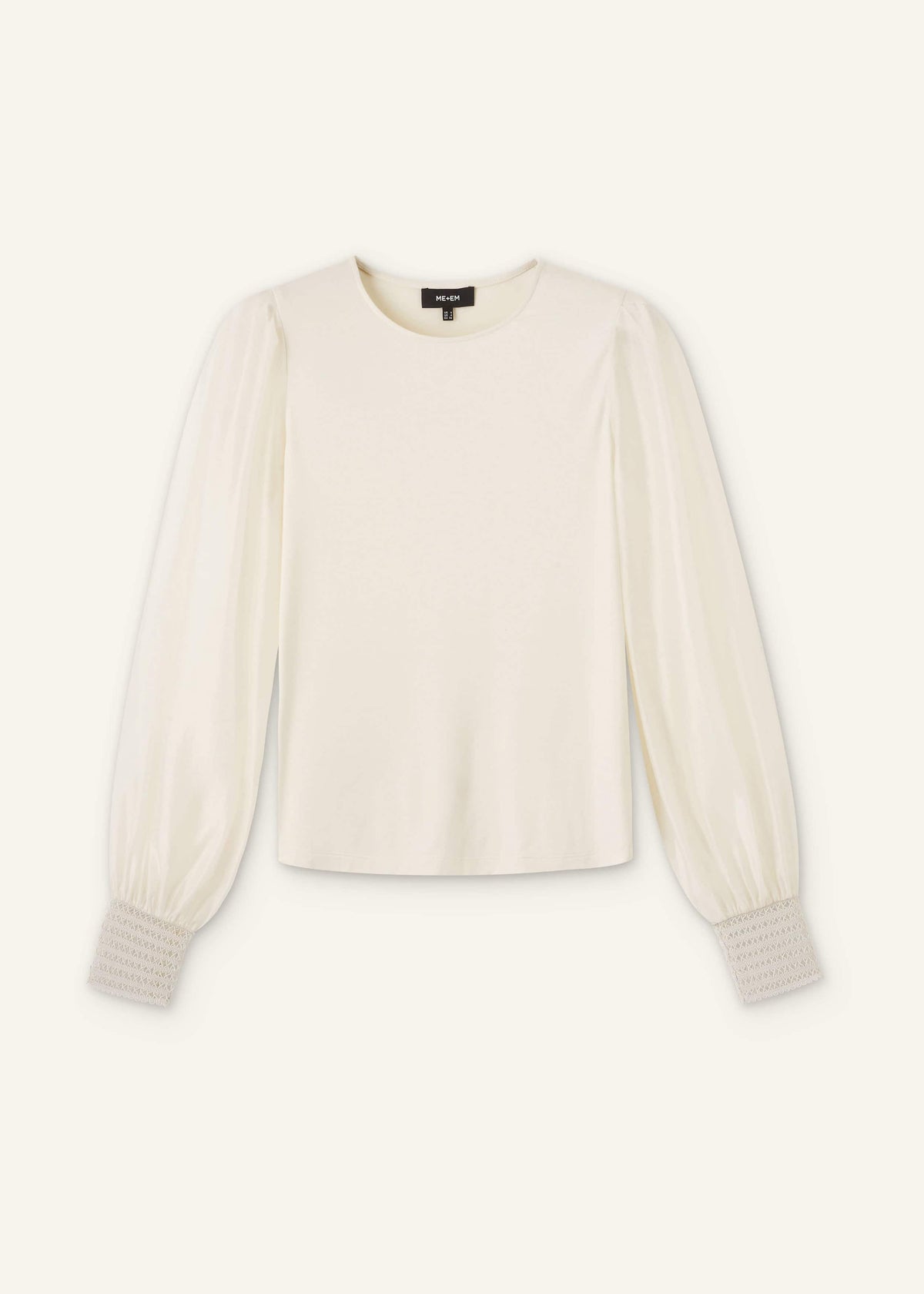 ME+EM Clothing Cream Sheer Mixed Media Layering Blouse