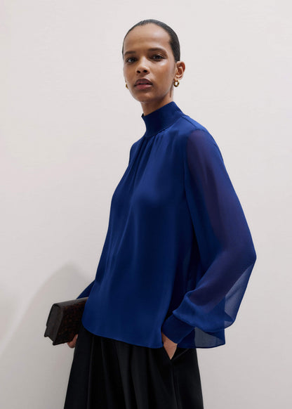 ME+EM Clothing Blue Silk Chic Rib Straight Blouse