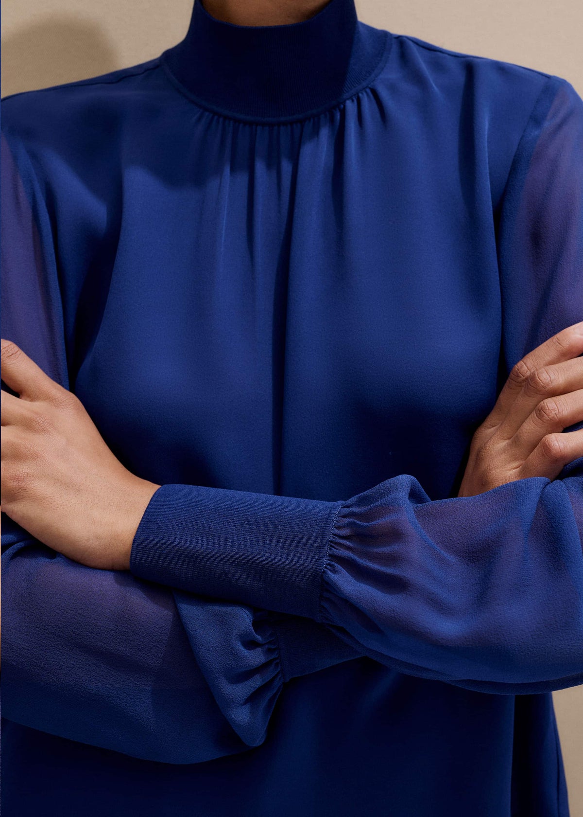 ME+EM Clothing Blue Silk Chic Rib Straight Blouse