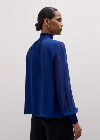 ME+EM Clothing Blue Silk Chic Rib Straight Blouse