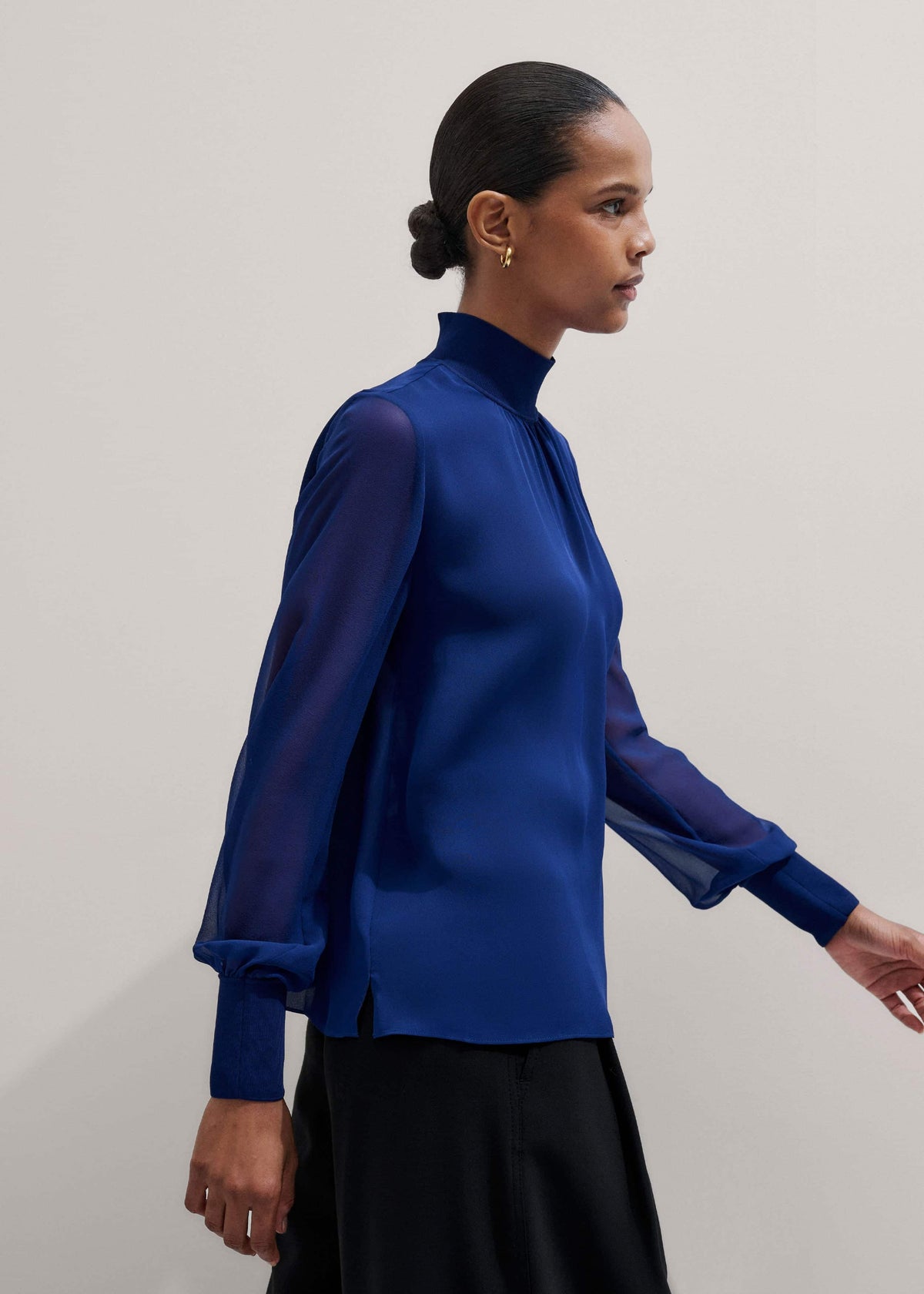 ME+EM Clothing Blue Silk Chic Rib Straight Blouse