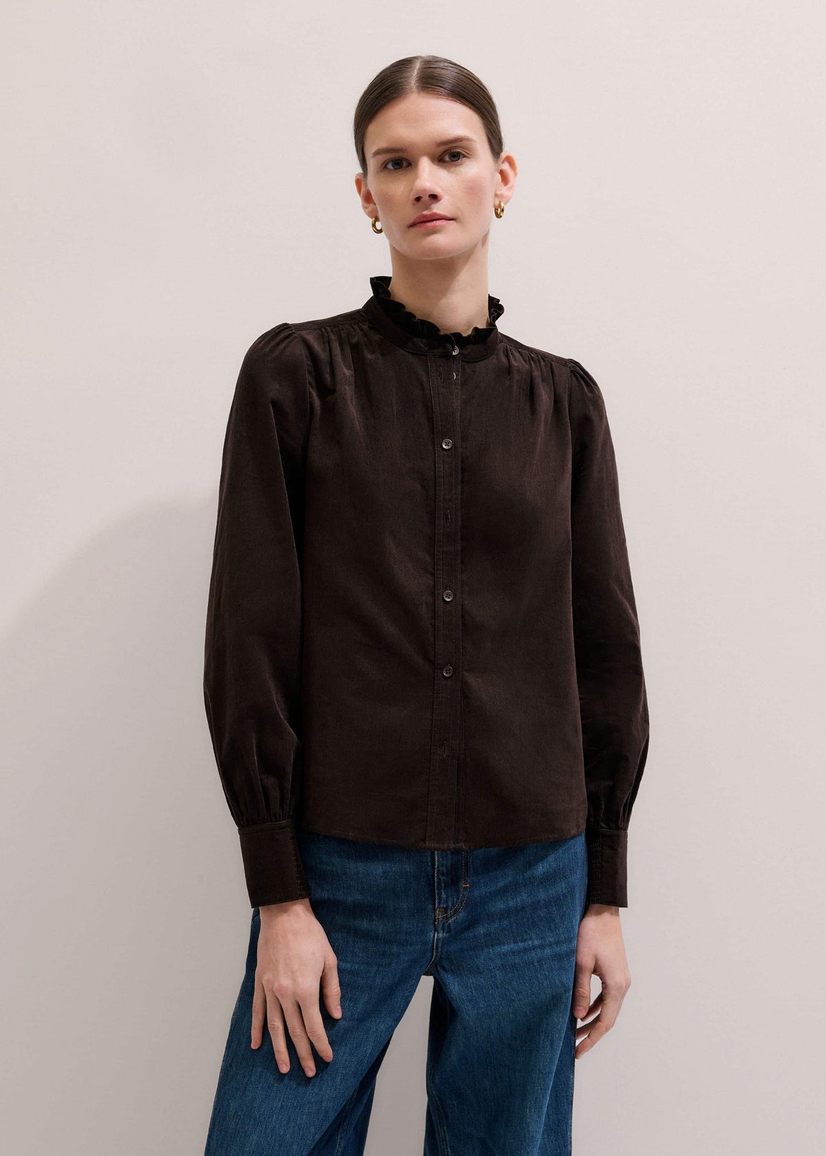 ME+EM Clothing Brown Super Soft Micro Cord Blouse