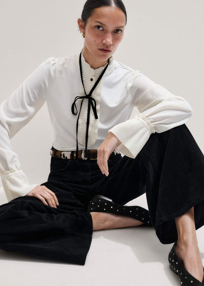 ME+EM Clothing Cream Frill Neck Layering Blouse + Tie
