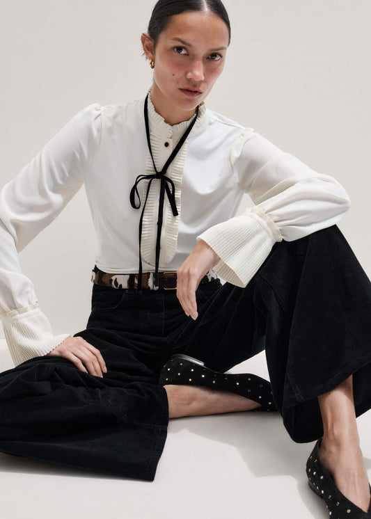 ME+EM Clothing Cream Frill Neck Layering Blouse + Tie