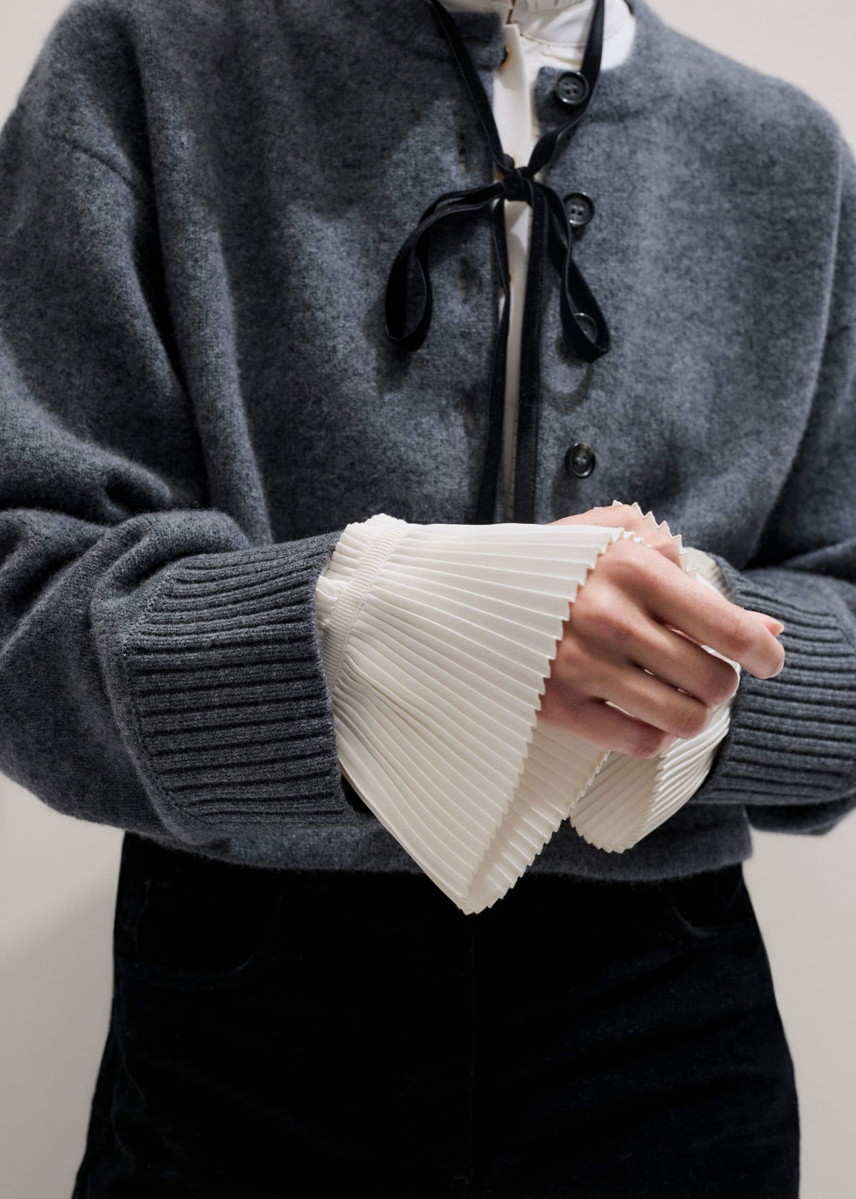 ME+EM Clothing Cream Frill Neck Layering Blouse + Tie