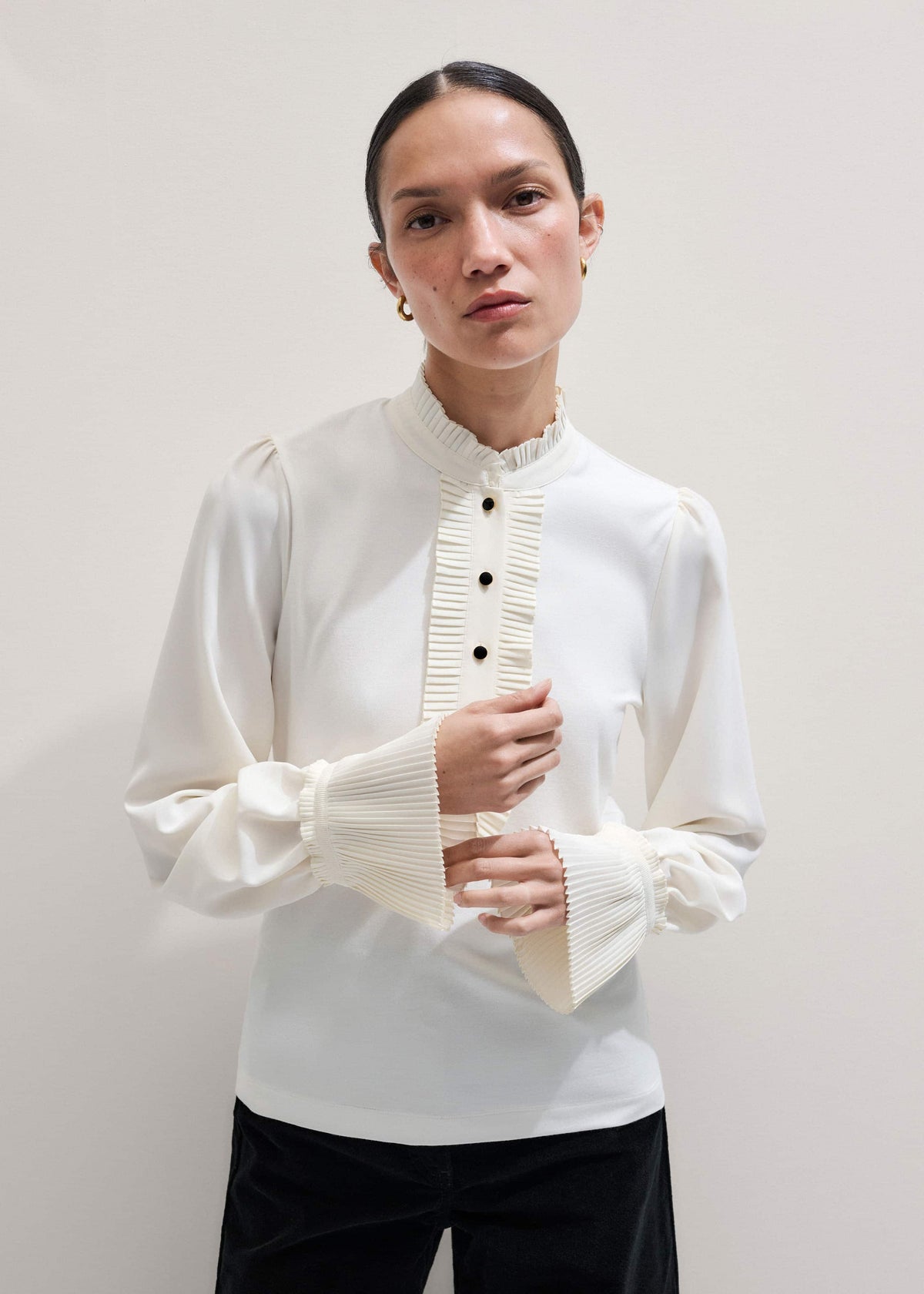 ME+EM Clothing Cream Frill Neck Layering Blouse + Tie