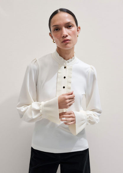 ME+EM Clothing Cream Frill Neck Layering Blouse + Tie