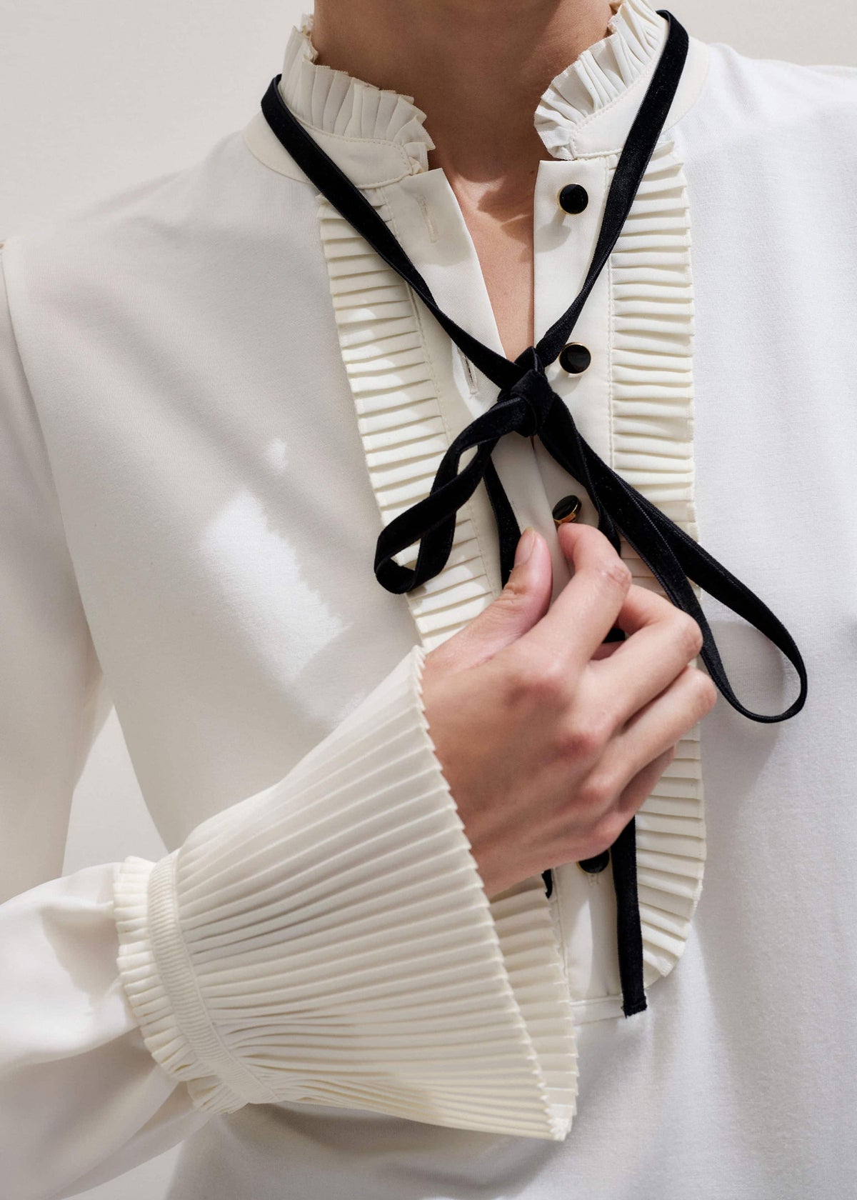 ME+EM Clothing Cream Frill Neck Layering Blouse + Tie