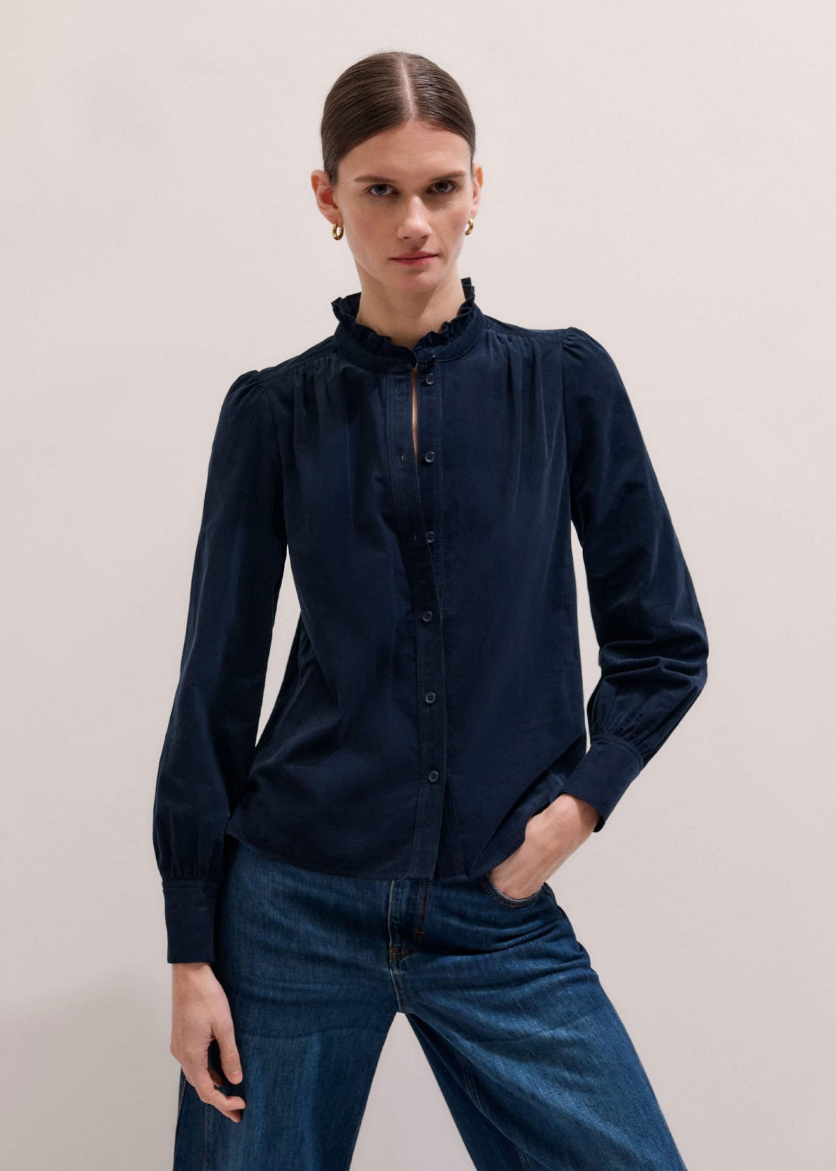 ME+EM Clothing Navy Super Soft Micro Cord Blouse
