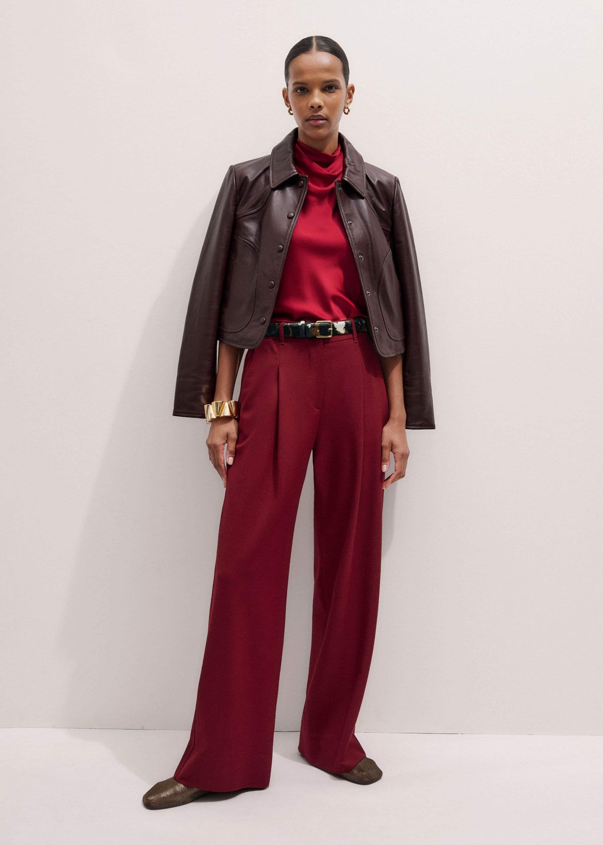 ME+EM Clothing Red Silk Satin Halterneck Sleeveless Top