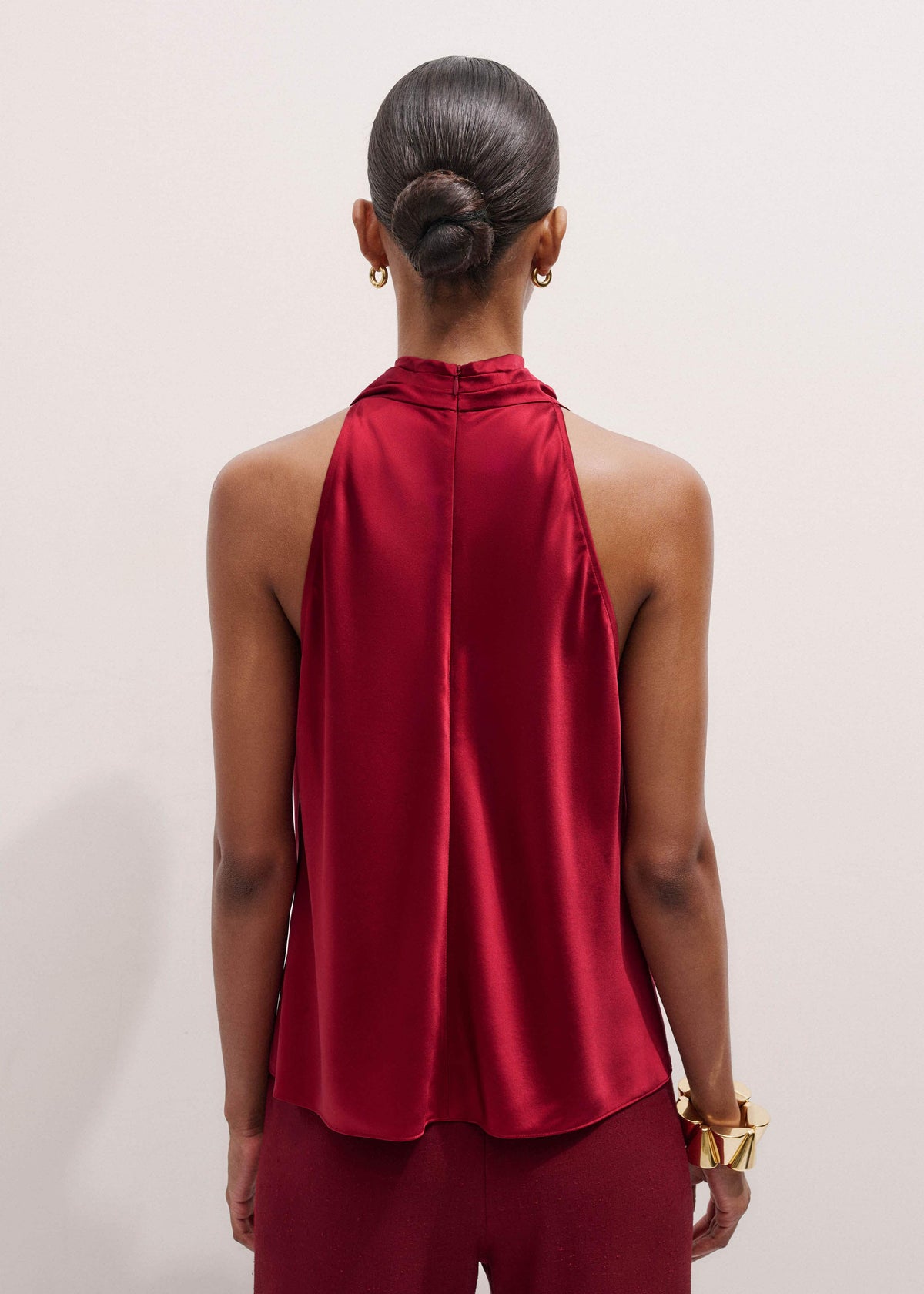 ME+EM Clothing Red Silk Satin Halterneck Sleeveless Top