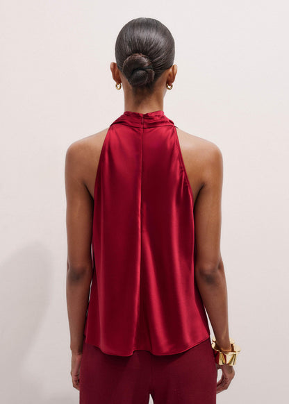 ME+EM Clothing Red Silk Satin Halterneck Sleeveless Top