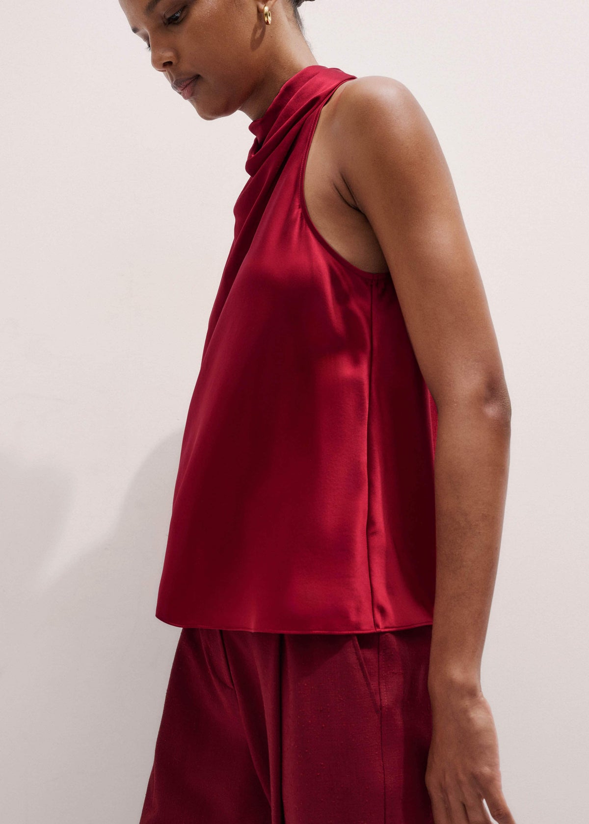 ME+EM Clothing Red Silk Satin Halterneck Sleeveless Top