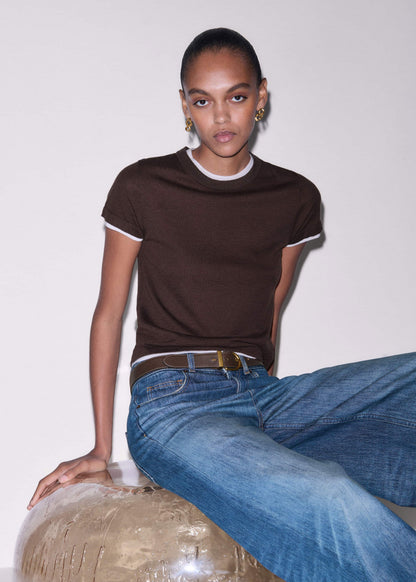 ME+EM Clothing Brown Barely There Contrast Trim Knit Baby Tee