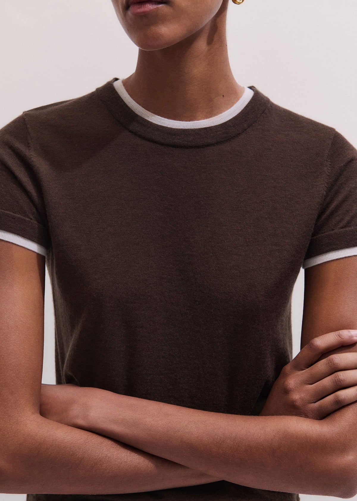 ME+EM Clothing Brown Barely There Contrast Trim Knit Baby Tee