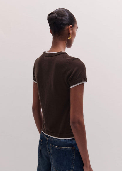 ME+EM Clothing Brown Barely There Contrast Trim Knit Baby Tee