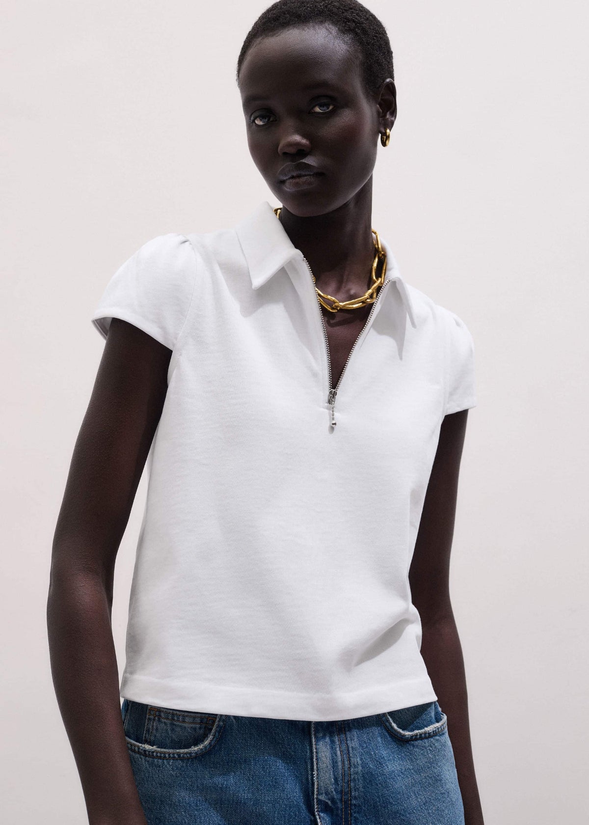 ME+EM Clothing White Cap Sleeve Polo Tee