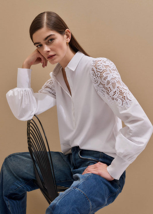 ME+EM Clothing White Lace Sleeve Swing Top