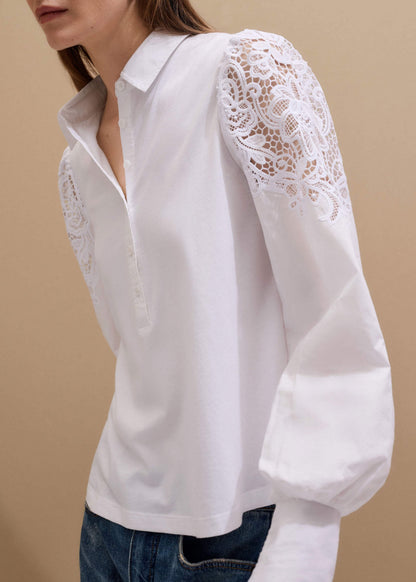 ME+EM Clothing White Lace Sleeve Swing Top
