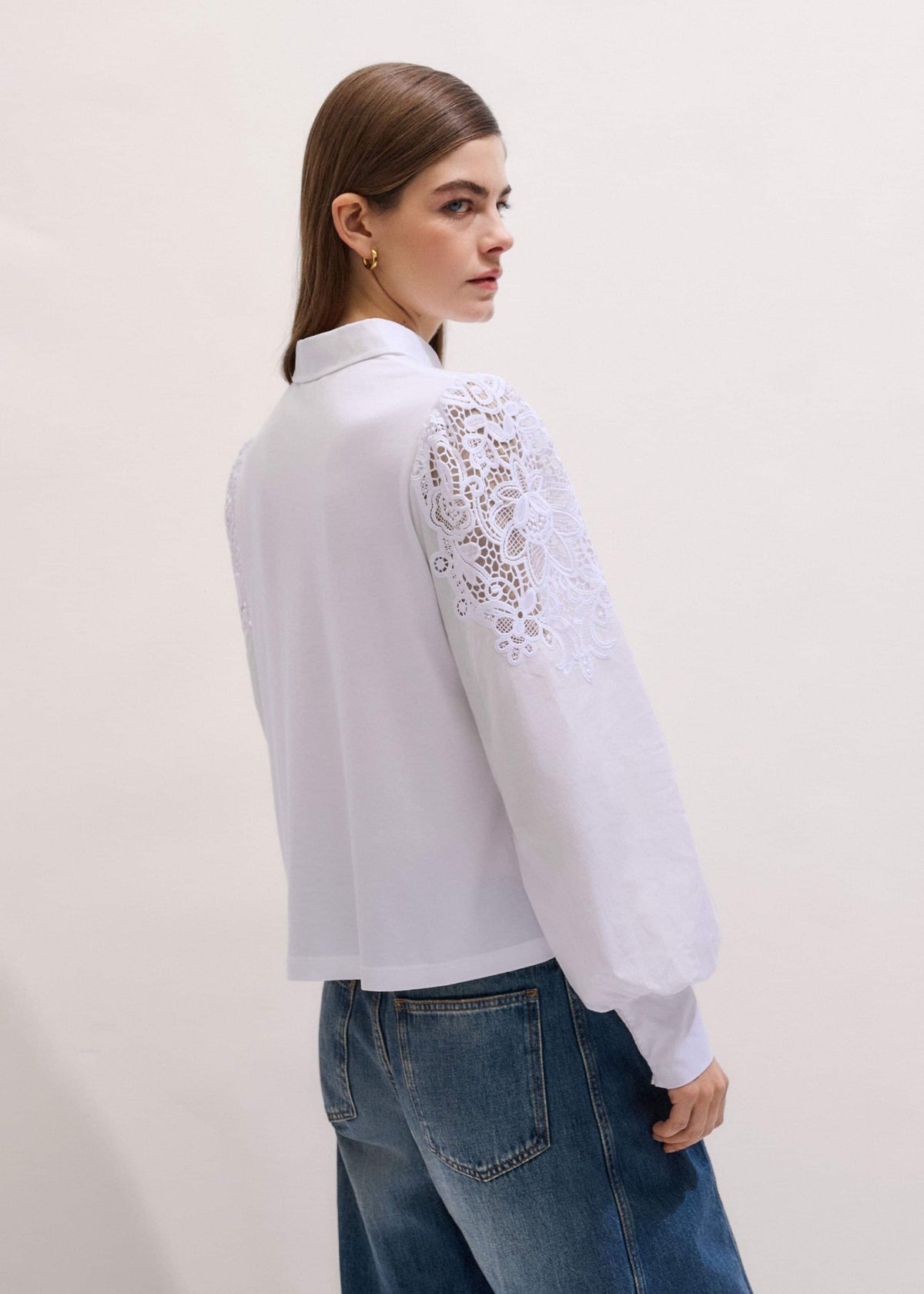ME+EM Clothing White Lace Sleeve Swing Top