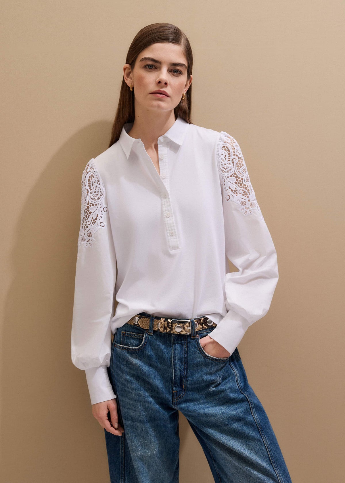 ME+EM Clothing White Lace Sleeve Swing Top