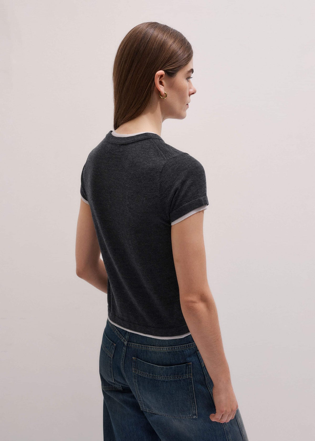 ME+EM Clothing Grey Barely There Contrast Trim Knit Baby Tee