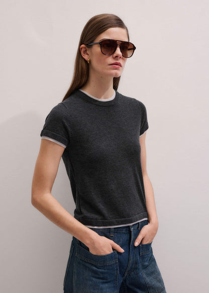 ME+EM Clothing Grey Barely There Contrast Trim Knit Baby Tee