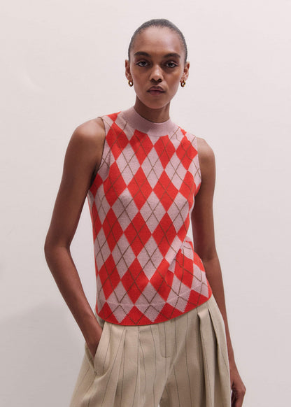 ME+EM Clothing Pink Fine Argyle Slim Knit Vest