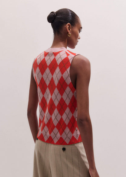 ME+EM Clothing Pink Fine Argyle Slim Knit Vest