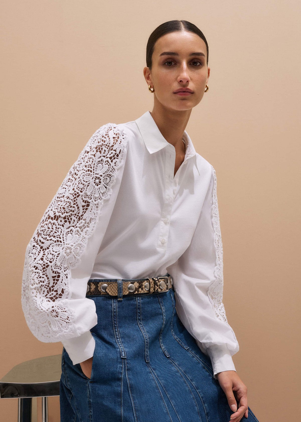 ME+EM Clothing White Lace + Poplin Layering Shirt
