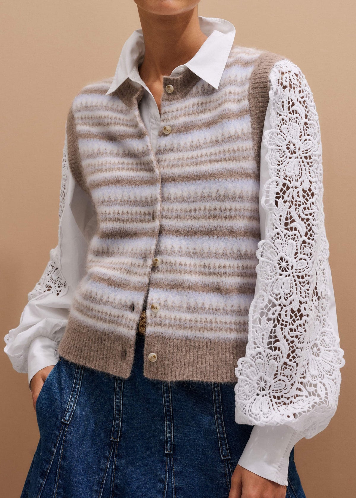 ME+EM Clothing White Lace + Poplin Layering Shirt