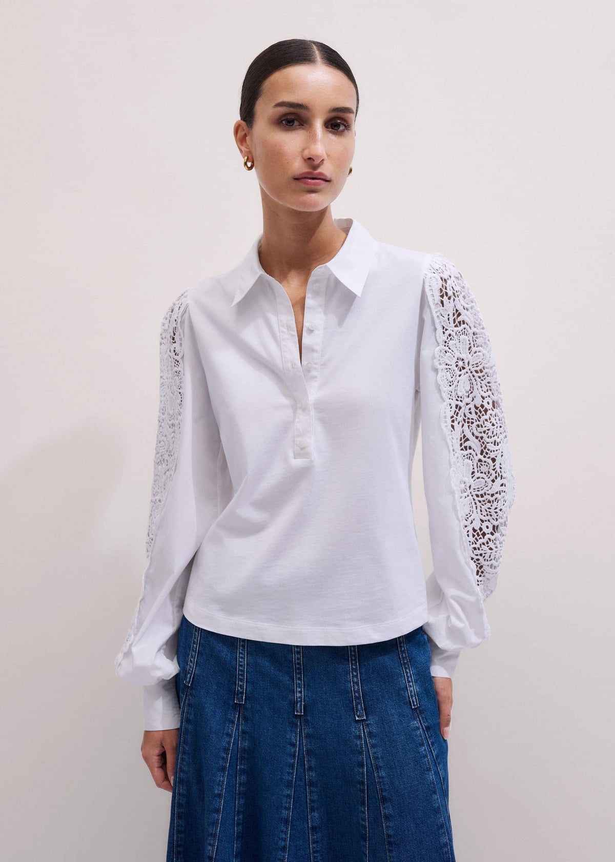 ME+EM Clothing White Lace + Poplin Layering Shirt
