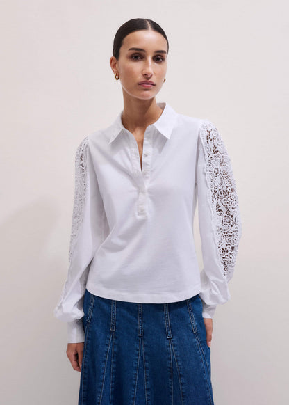 ME+EM Clothing White Lace + Poplin Layering Shirt
