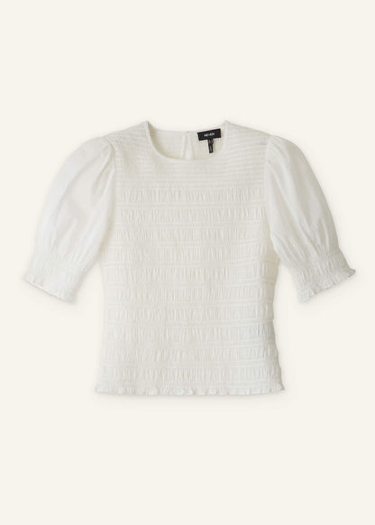 ME+EM Clothing White Soft Cotton Contrast Stitch Smocked Day Top