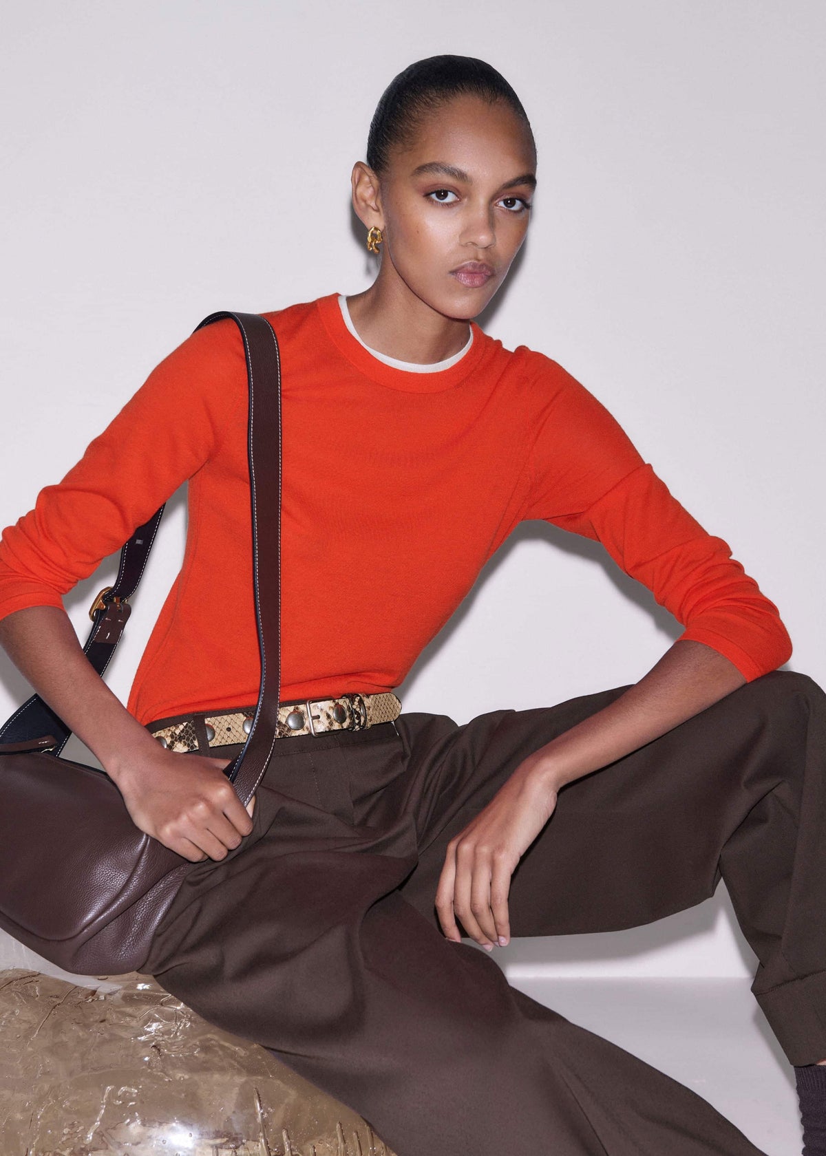 ME+EM Clothing Orange Barely There Contrast Trim Sweater