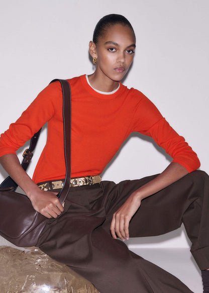ME+EM Clothing Orange Barely There Contrast Trim Sweater