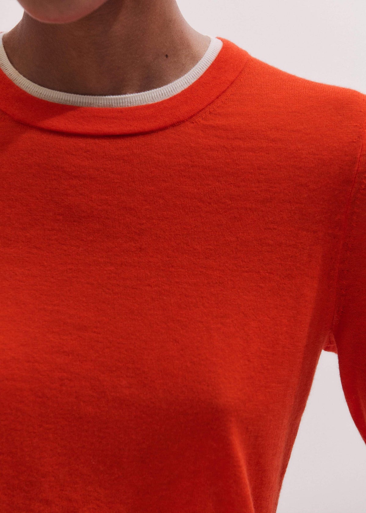 ME+EM Clothing Orange Barely There Contrast Trim Sweater
