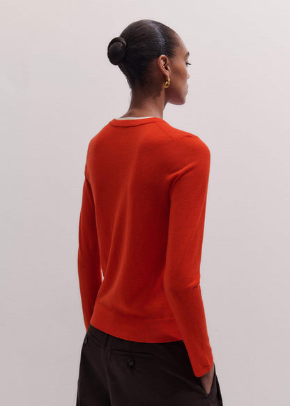 ME+EM Clothing Orange Barely There Contrast Trim Sweater