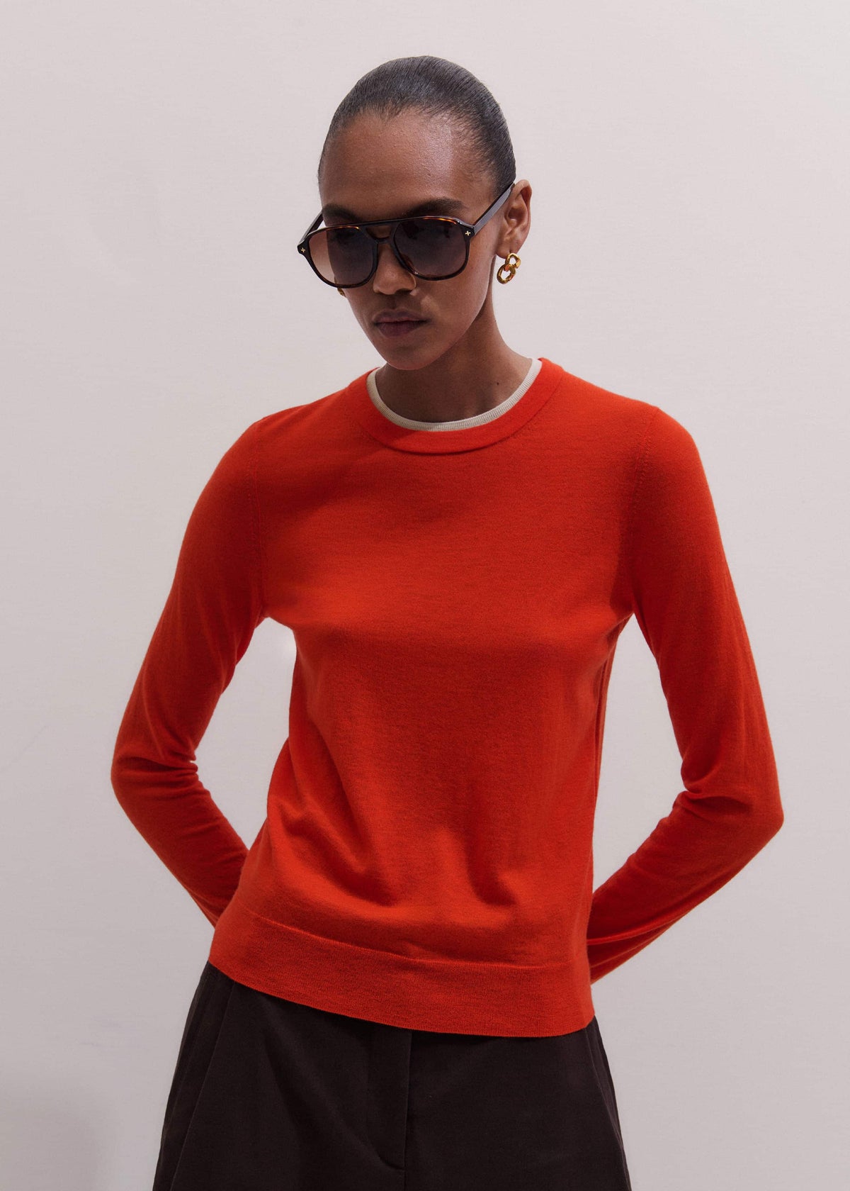 ME+EM Clothing Orange Barely There Contrast Trim Sweater
