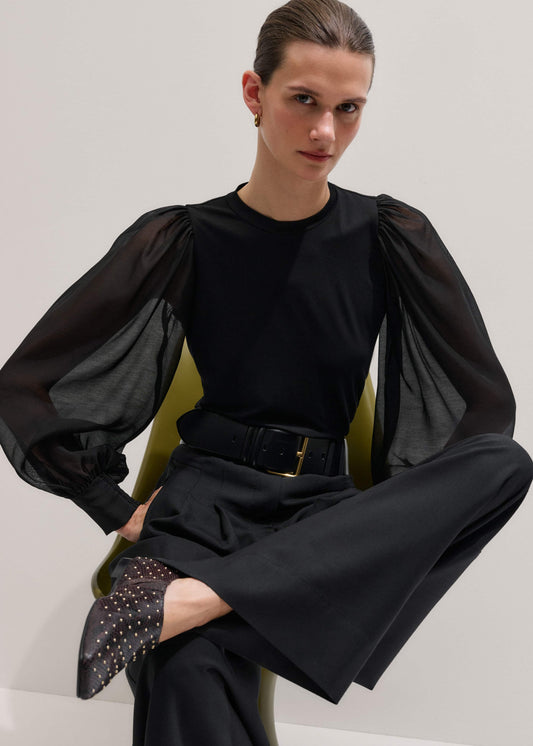ME+EM Clothing Black Balloon Sleeve Slim Layering Top