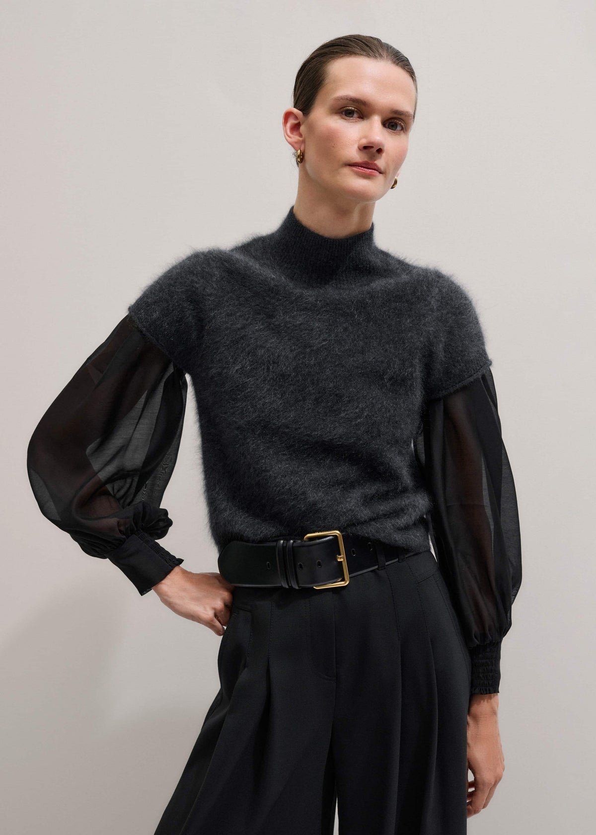 ME+EM Clothing Black Balloon Sleeve Slim Layering Top