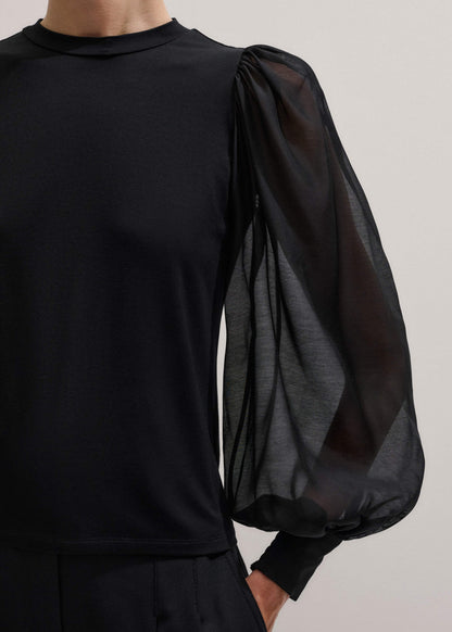ME+EM Clothing Black Balloon Sleeve Slim Layering Top