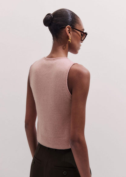 ME+EM Clothing Pink Cashmere Roll Trim Knit Sweater Vest