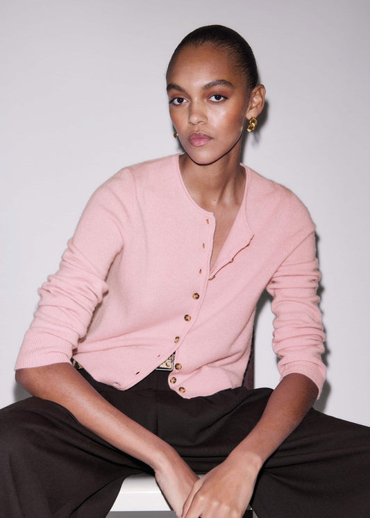ME+EM Clothing Pink Cashmere Roll Trim Straight Cardigan