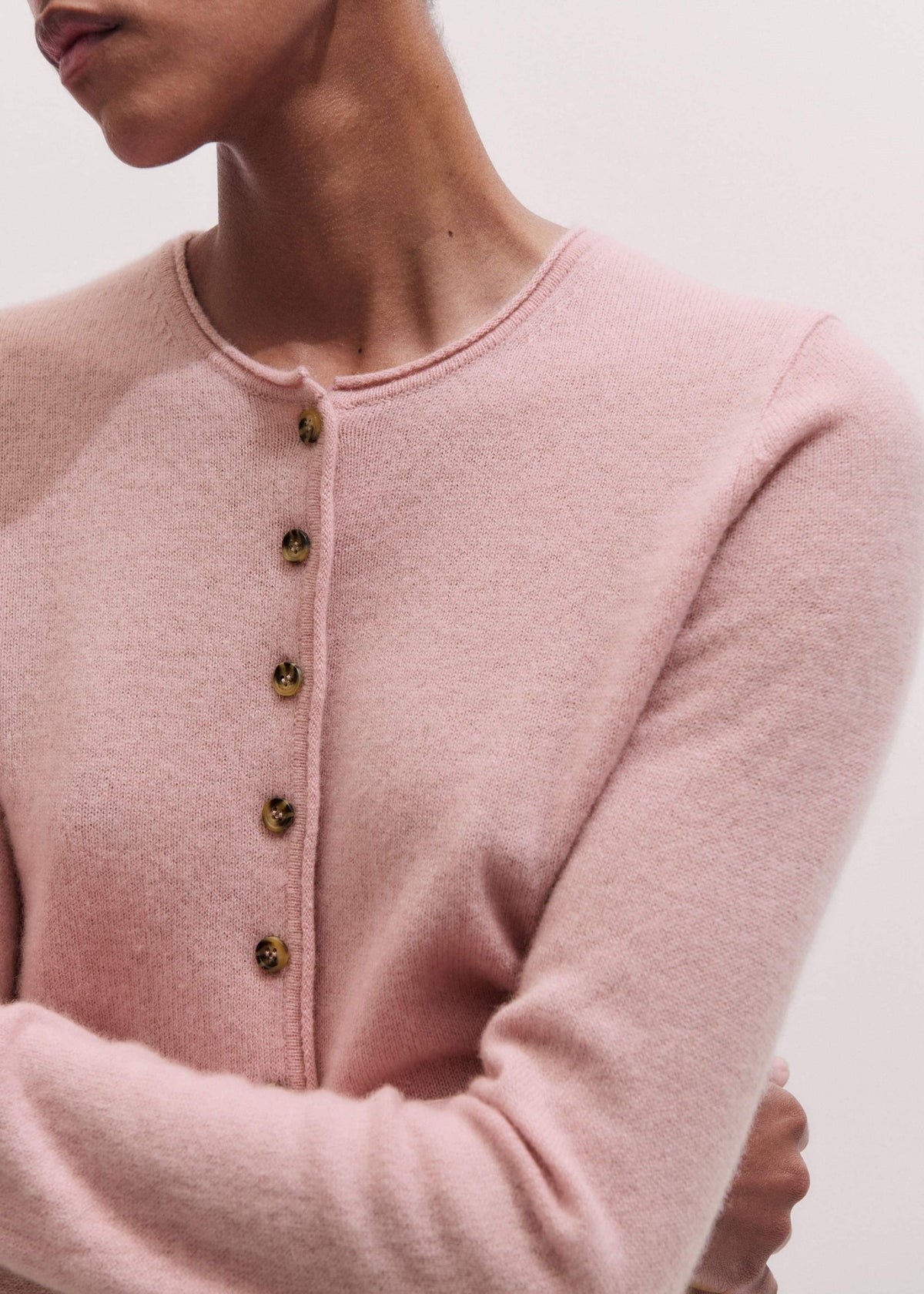 ME+EM Clothing Pink Cashmere Roll Trim Straight Cardigan